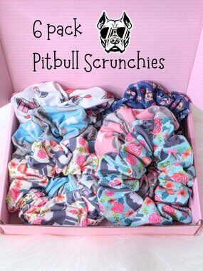 6 Pack Pitbull Dog Print Fabric Hair Scrunchies